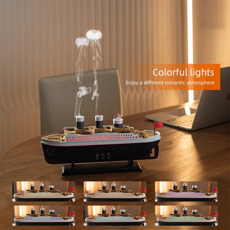 Luxury Ocean Liner Aroma Humidifier – Cruise Ship Diffuser, Ultrasonic Mist & LED Home Decor